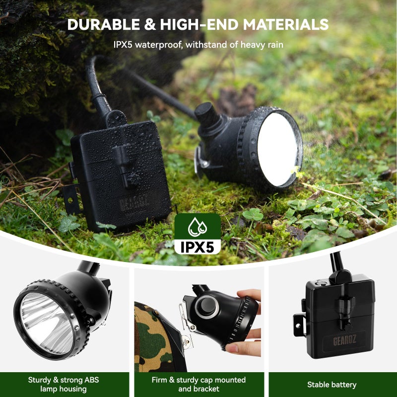 GearOZ 10W Coon Hunting Lights Headlamp for Coyotes Hog Predators, 4 Lighting Modes, IPX5 Waterproof Camping Hiking Fishing Headlamp Rechargeable 400 Lumens Bright Headlight with Hunting Cap - Image 4
